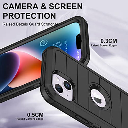 for iPhone 14 Case with 2 Screen Protector,Full Body Shockproof Drop Protection Dust Proof Heavy Duty 3-Layer Rugged Durable Military Grade Cover for Apple iPhone 14 6.1" (Black) - color: Black II