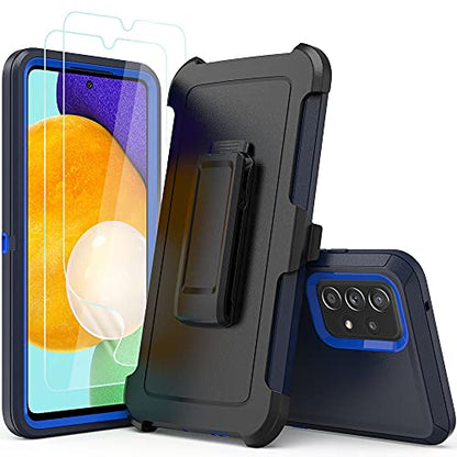 TENCO Compatible with Samsung Galaxy A52 5G Case,with Screen Protectors,Heavy Duty Rugged Shockproof Full Body Protection Kickstand Case with Belt Clip Holster for Samsung Galaxy A52 5G (Blue) - color: Blue