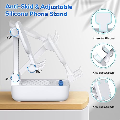 comiso Phone Stand with Bluetooth Speaker, HD Stereo, Adjustable, Black - color: White