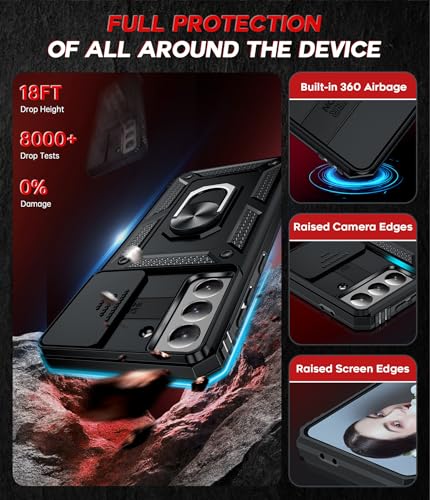 LeYi for Samsung-Galaxy S21 Phone Case: with Slide Camera Cover | Rugged Shockproof Cell Android Samsung S21 Case Cover Funda Magnetic Stand S 21 21S 5G, Black - color: TC Black, size: S21 5G 6.2inch