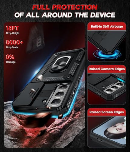 LeYi for Samsung-Galaxy S21 Phone Case: with Slide Camera Cover | Rugged Shockproof Cell Android Samsung S21 Case Cover Funda Magnetic Stand S 21 21S 5G, Black - color: TC Black, size: S21 5G 6.2inch