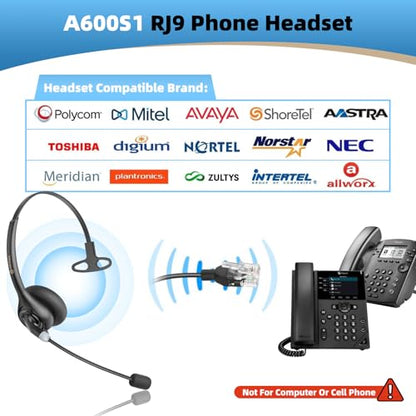 Arama Phone Headset for Office Phones for Polycom & Other IP Phones(A600S1)