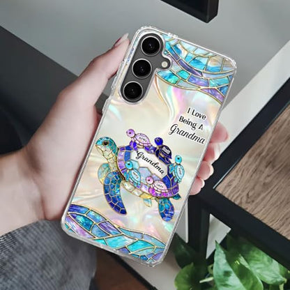 Mom Grandma Sea Turtle - Personalized Clear Silicone Phone Case Custom Names Ocean Theme Smartphone Cover Protective Shell for Nana Mimi