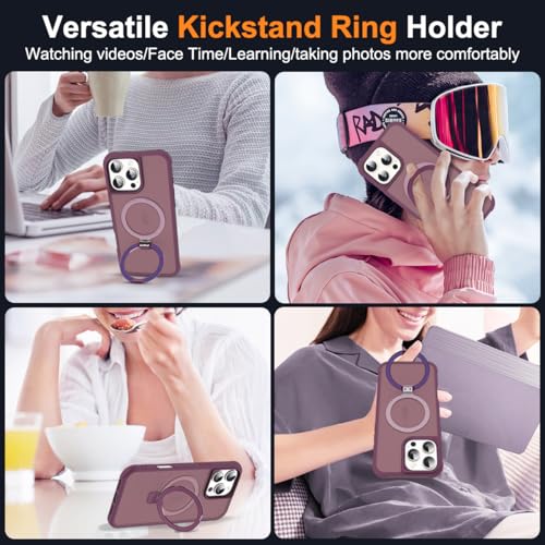 SKYLMW Compatible with iPhone 16 Pro Case with Stand,Wine Red | iPhone 16 Pro Phone Case 6.3",Magnetic Ring Stand,Compatible with MagSafe,Military-Grade Protection,Great Grip Feeling - color: Wine Red, size: Iphone 16 Pro