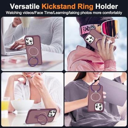 SKYLMW Compatible with iPhone 16 Pro Case with Stand,Wine Red | iPhone 16 Pro Phone Case 6.3",Magnetic Ring Stand,Compatible with MagSafe,Military-Grade Protection,Great Grip Feeling - color: Wine Red, size: Iphone 16 Pro