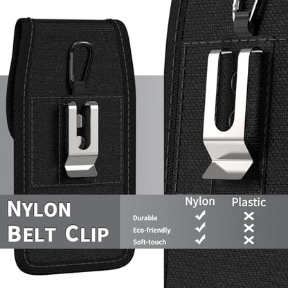 Holster for Motorola Moto G Power/G Play/Moto G/G36 G06 G57 Pure G05 2026 2025 2024 2023 Cell Phone Case Belt Clip Carabiner Card ID Holder Nylon Pouch Bag (Fits Otterbox or Case on)