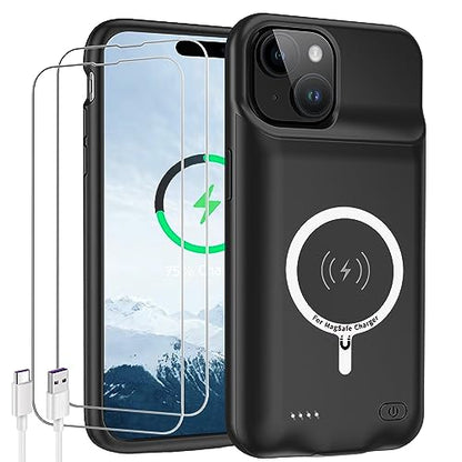 Battery Case for iPhone 15 Plus,Upgraded 12000mAh High Capacity Rechargeable Portable Extended Charger Case Wireless Charging Compatible with iPhone 15 Plus (6.7 inch) Charging Case & Carplay (Black) - size: iPhone 15 Plus