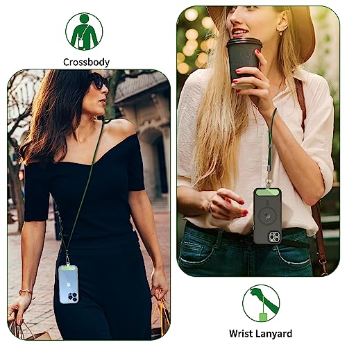 CACOE Phone Lanyard 2 Pack-1× Adjustable Neck Strap,1× Wrist Strap,2× Pads,Universal Crossbody Cell Phone Lanyards,Multifuctional Phone Lanyards Compatible with Most Smartphones(Dark Green) - color: Dark Green, size: 30"（Neck Strap×1）+8"（Wrist Strap×1）