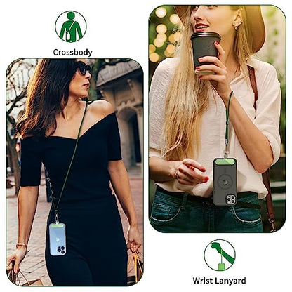 CACOE Phone Lanyard 2 Pack-1× Adjustable Neck Strap,1× Wrist Strap,2× Pads,Universal Crossbody Cell Phone Lanyards,Multifuctional Phone Lanyards Compatible with Most Smartphones(Dark Green) - color: Dark Green, size: 30"（Neck Strap×1）+8"（Wrist Strap×1）