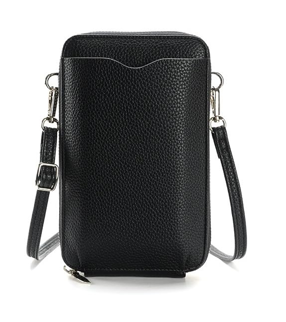 DOB SECHS Leather Passport Wallet Crossbody Phone Bag, RFID Blocking Passport Holder Credit Cards Case for Women - color: Black-41