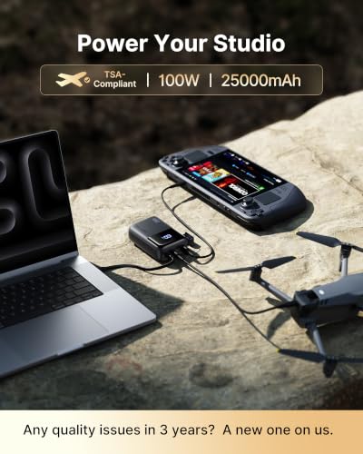 INIU Laptop Power Bank, Smallest 25000mAh 100W Fast Charging Battery Pack - color: Metallic Coffee