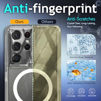 YZB Magnetic for Samsung Galaxy S21-Ultra Case, Clear | Compatible with MagSafe | Slim Fit Lightweight Shockproof, Military-Grade Protection, Yellowing Resistant Scratch-Resistant Back - color: Crystal Clear, size: Galaxy S21 Ultra