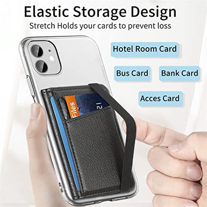 Wallet Stick on Phone Case, Credit Card Holder for Back of Phone Cases Flip Leather Wallet Sleeve Pouch Compatible with iPhone, Samsung Galaxy Android Most Smartphones Black - color: Black