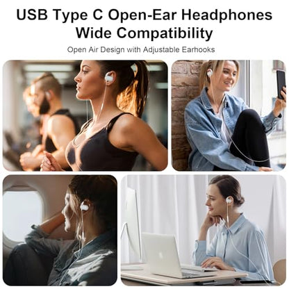 Open Ear USB C Headphones Wired Earbuds for iPhone 17 18 Pro Max 16 15 - color: White