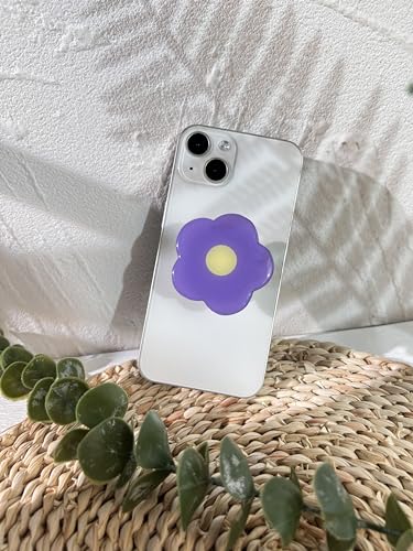Cartoon Flowers Phone Grip Stand, Cute Clear Cell Phone Holder,Collapsible Cell Phone Accessory, Phone Charms Holder Support with Transparent Base for Kindle - color: purple