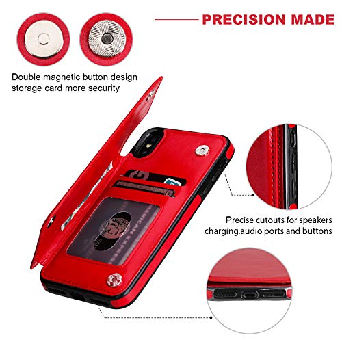 ONETOP for iPhone Xs Max Wallet Case with Credit Card Holder,Red | Kickstand,ID/Cash Holder,Case Wallet with Card Slots,Double Magnetic Clasp,Durable PU Leather Shockproof Cover for Women Men - color: iPhone Xs Max 6.5" Red