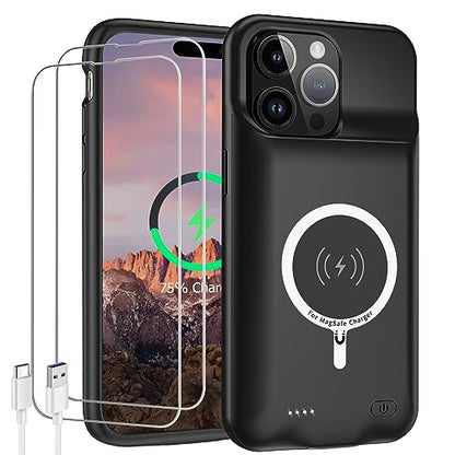 Battery Case for iPhone 15 Pro, 10000mAh High Capacity Rechargeable Portable Protective Extended Charger Case Wireless Charging Compatible with iPhone 15 Pro (6.1 inch) Charging Case & Carplay (Black) - size: iPhone 15 Pro
