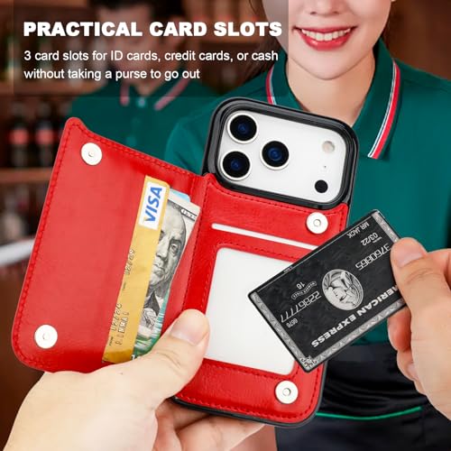 ONETOP for iPhone 18/17 Pro Wallet Case with Credit Card Holder,Red - color: Red