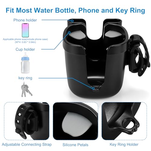 Accmor Stroller Cup Holder, Drinks Holder Bike Walker Wheelchair - color: Adjustable Strap-Black