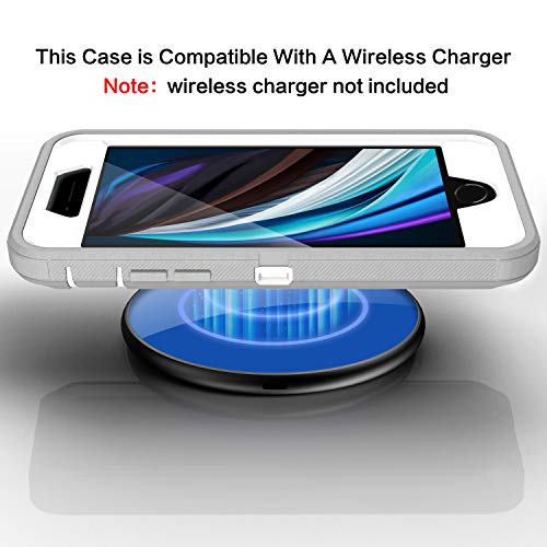 MXX Case Designed for iPhone SE Case 2020 /SE 2022 Heavy Duty Protective with Screen Protector [3 Layers] Rugged Rubber Protection Cover & Rotating 360 Degree Belt Clip SE 3rd/2nd Gen (Gray/White) - color: Gray/White