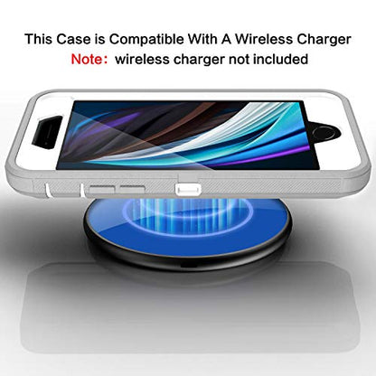 MXX Case Designed for iPhone SE Case 2020 /SE 2022 Heavy Duty Protective with Screen Protector [3 Layers] Rugged Rubber Protection Cover & Rotating 360 Degree Belt Clip SE 3rd/2nd Gen (Gray/White) - color: Gray/White