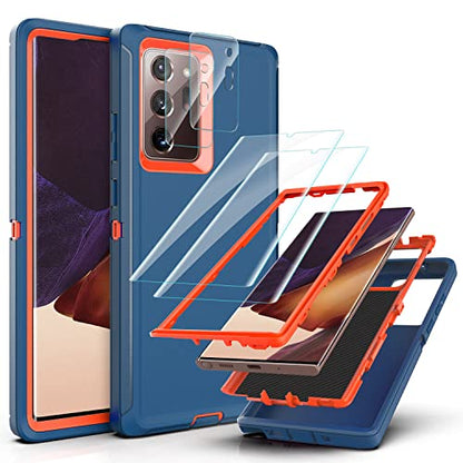 YmhxcY Note 20 Ultra Case with Self Healing Flexible TPU Film[2 Pack] and Camera Lens Screen Protective Film[2 Pack], Heavy Protection Cover for Samsung Galaxy Note 20 Ultra-Blue and Orange - color: SF-Blue/Orange