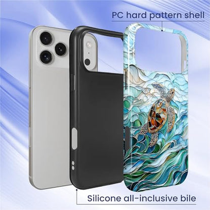 Case Compatible with iPhone 17 Pro Max, Cute Dual Layer Hybrid Phone Cover, Military Grade Drop Protection, Aesthetic Shockproof Phone Case for Women Girls, Stained Glass Sea Turtle - color: Stained Glass Sea Turtle, size: Iphone 17 Pro Max