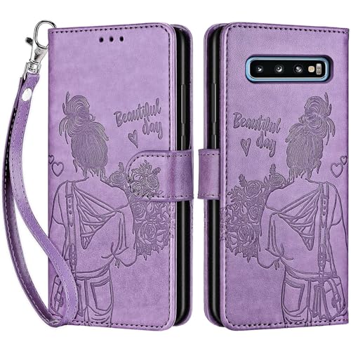 for Samsung Galaxy S10 Wallet case, Purple-Girl | 3 Card Holders, Kickstand, Shockproof TPU Shell, PU Leather, Magnetic Closure, Protective Flip Folio Cover, Women - color: 2