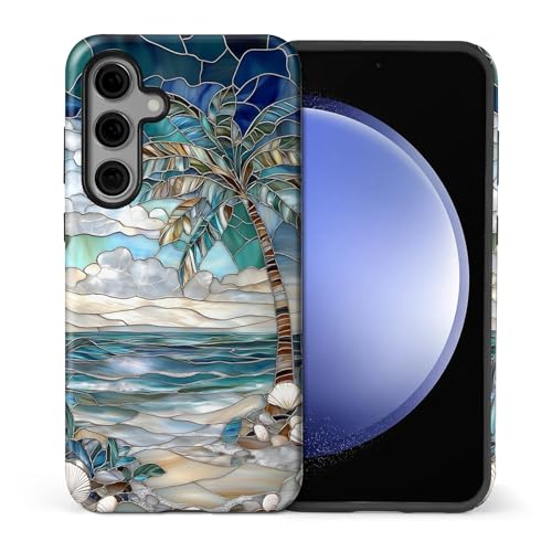 Case for Samsung Galaxy S25 FE, 2 in 1 PC Hard Shell Silicone Inner Bumper Anti-Scratch Full-Body Cover Shockproof Slim Design Beach Palm Tree - color: Beach Palm Tree, size: Galaxy S25 FE