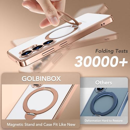 GolbinBox Magnetic for Samsung Galaxy S26 Ultra Case with 360° Spin Stand | [Compatible with MagSafe][Military Drop Protection] Shockproof Galaxy S26 Ultra Phone Cover with Kickstand, Rose Gold/Clear - color: Rose Gold/Clear