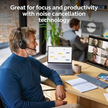 Jabra Evolve2 50 Wired Single-Ear Headset - Noise Cancelling Headphones, Bluetooth Headset for Work with Noise Cancelling Microphones, Works with Online Meeting Platforms Like Zoom & Google, Black - style: All Platforms, Single Ear