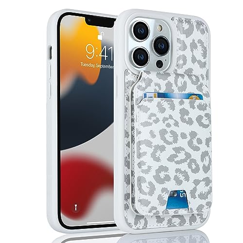 iCoverCase Wallet Case for iPhone 13 Pro Max/12 Pro Max Compatible with MagSafe, Magnetic Detachable Card Slots Holder PU Leather Kickstand Wireless Charging Case 6.7 Inch (White Leopard) - color: White Leopard