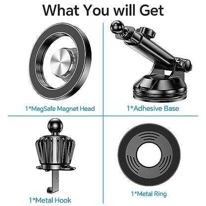 Kaistyle for MagSafe Car Mount【Powerful Suction Cup】 Magnetic Phone Mount for Car Phone Holder Dashboard Windshield Air Vent Phone Holders for Your Car Mount for iPhone 17 Pro Max 16 15 14 13