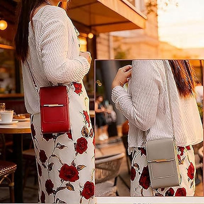 Touchscreen Phone Crossbody Bag, Women's Touch Screen Mobile Phone Messenger bag, Anti Theft Leather Bag - color: Green