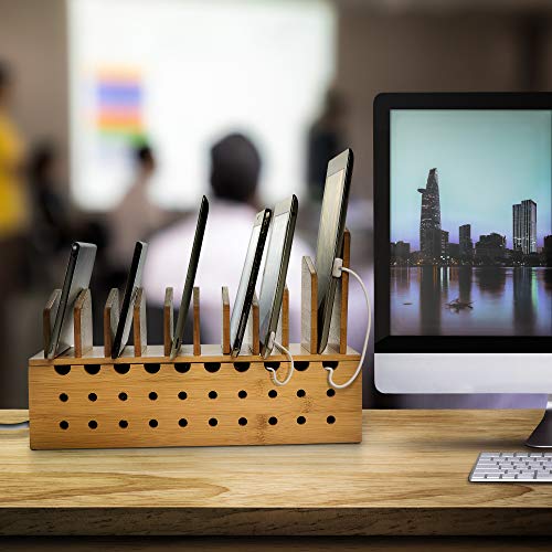 Prosumer's Choice 10 Device Bamboo Cell Phone Charging Stations | Clutter Organizer/Charging Stand for Mobile, iPhone, Laptops & Tablets | Best Mobile Accessories
