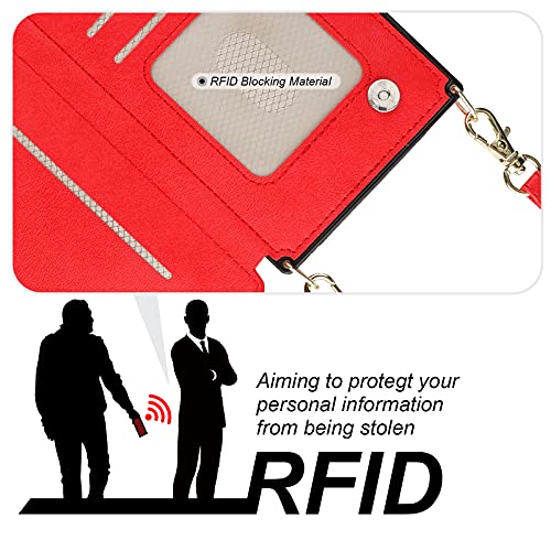 Bocasal Crossbody Wallet Case with Strap for iPhone 13 Pro, Red - color: Red
