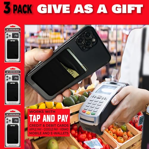 Gecko Travel Tech Double Pocket - Adhesive Card Holder - Cell Phone Pouch - Stick on Spandex Pocket - Carry Credit Cards and Cash (3 PACK - -BLANK- BLACK) - color: 3 PACK - --BLANK-- BLACK
