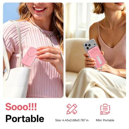 Q Magnetic Wireless Portable Charger 10,000mAh, Travel Essentials Power Bank with Built-in Cables & Foldable Stand, External Battery Pack Compatible with iPhone 17/16/15/14/13/12, Apple Watch - color: Pink