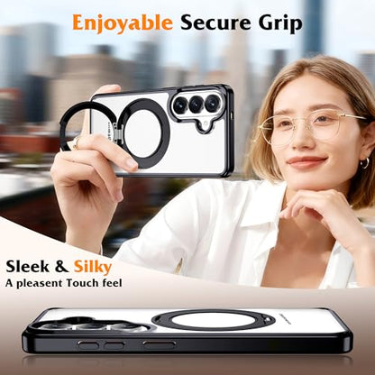 Compatible with Clear Samsung Galaxy S26 Case with 360° Invisible Magnetic Ring Stand [Compatible with Mag-Safe] Shockproof Plating Phone Case for S26 6.3",Black - color: Black, size: Samsung Galaxy S26
