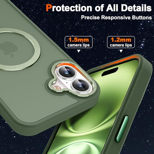Magnetic for iPhone 16 Case with Ring Stand, Midnight Green | Invisible Magnetic Kickstand, 10FT Drop Protection Shockproof, Velvety Touch, Slim Translucent Matte Back - color: Midnight Green, size: Iphone 16 6.1 inches