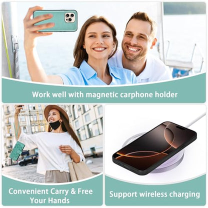 Asuwish Phone Case for iPhone 16 Pro 6.3 inch Zipper Wallet Detachable Cell Cover with Tempered Glass Screen Protector Crossbody Lanyard Strap Flower Card Holder i Phone16 i16 16Pro Women Girls Green - color: Green
