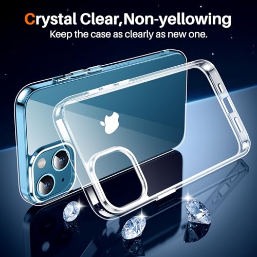 SPIDERCASE Deigned for iPhone 13 Case/iPhone 14 Case,[Not Yellowing] [Military Grade Protection] Slim Shockproof Cell Phone Home Button Stickers, Clear