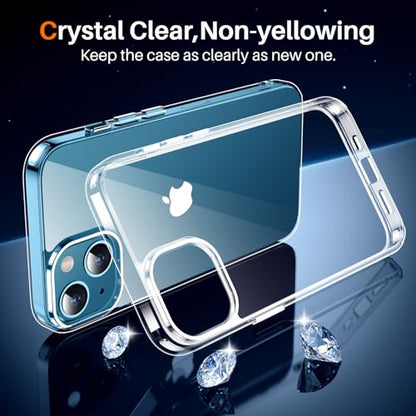 SPIDERCASE Deigned for iPhone 13 Case/iPhone 14 Case,[Not Yellowing] [Military Grade Protection] Slim Shockproof Cell Phone Home Button Stickers, Clear