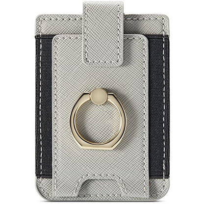 Phone Card Holder with Ring Grip for Back of Phone,Adhesive Stick-on Credit Card Wallet Pocket for iPhone,Android and Smartphones (Gray) - color: Gray
