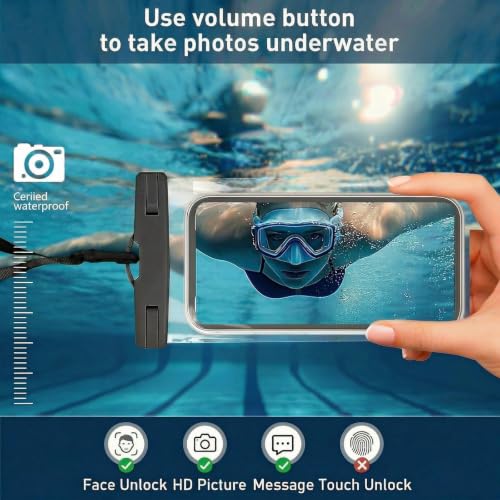 2 Waterproof Adjustable Lanyard Phone Pouch for iPhone 17/16 ProMax | IPX8 rated, Cruise use, Beach use, Card storage, Clear dry bag - color: Black+Black