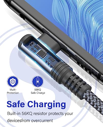USB to USB C Cable 3.1A Fast Charge Right Angle CarPlay 6.6ft 2-Pack Grey - color: Grey, size: 6.6ft+6.6ft