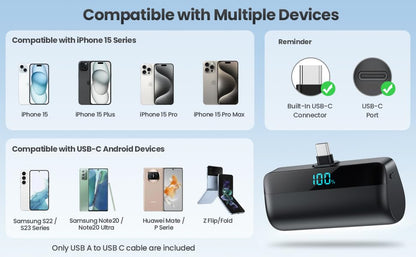 Mini Portable Charger for iPhone 18/17/16/15 Series,Upgraded 5500mAh PD Fast Charging USB C Power Bank,Travel Essential Battery Pack for iPhone 18 Pro/18 Pro Max/17/16/15 Series Galaxy Android-Black - color: Black