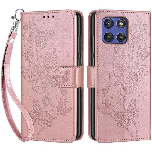 for Motorola Moto G Stylus 5G 2025 Wallet case, Rose Gold-Butterfly | 3 Card Holders, Kickstand, Shockproof TPU Shell, PU Leather, Magnetic Closure, Protective Flip Folio Cover, Women - color: 6