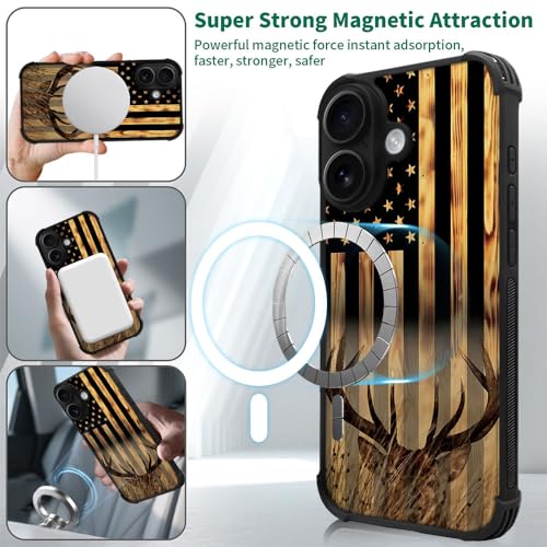 DJSOK Case for iPhone 17,Compatible with MagSafe,Anti-Scratch Shockproof Case,Wood Grain American Flag Buck Hunter Deer - color: Wood Grain American Flag Buck Hunter Deer, size: IPhone 17