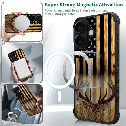 DJSOK Case for iPhone 17,Compatible with MagSafe,Anti-Scratch Shockproof Case,Wood Grain American Flag Buck Hunter Deer - color: Wood Grain American Flag Buck Hunter Deer, size: IPhone 17